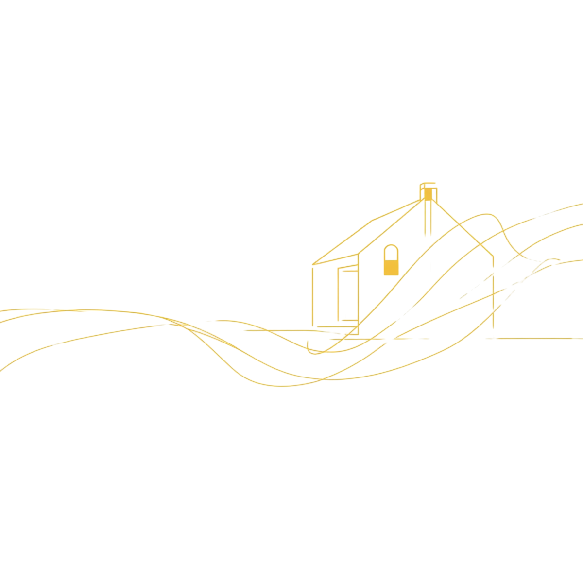 Ilustração line art premium de casa conectada a linhas fluidas de capital.