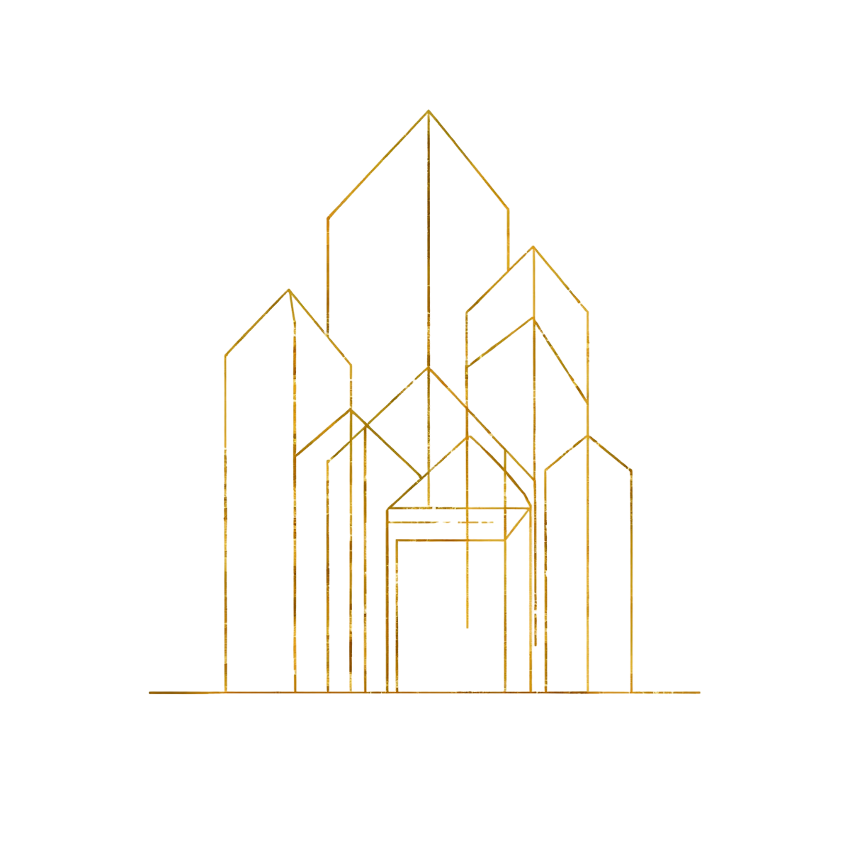 Ilustração line art premium com edifícios abstratos e composição urbana.